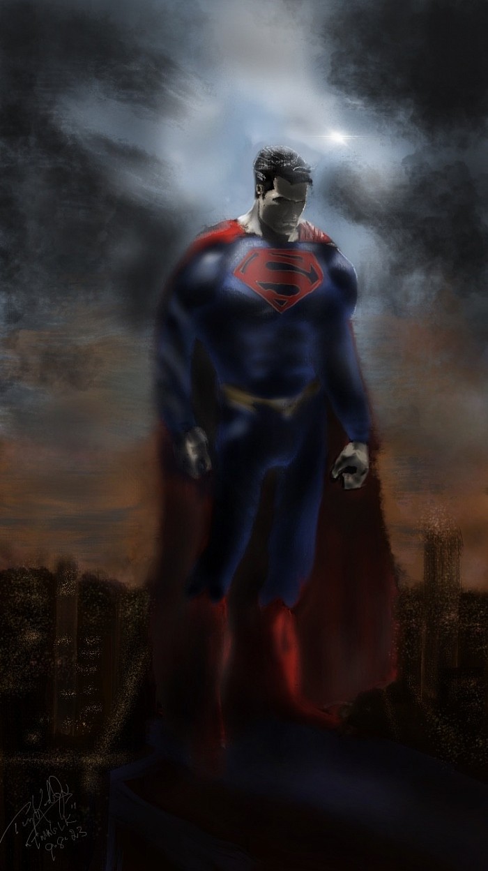 Superman looking down over the city